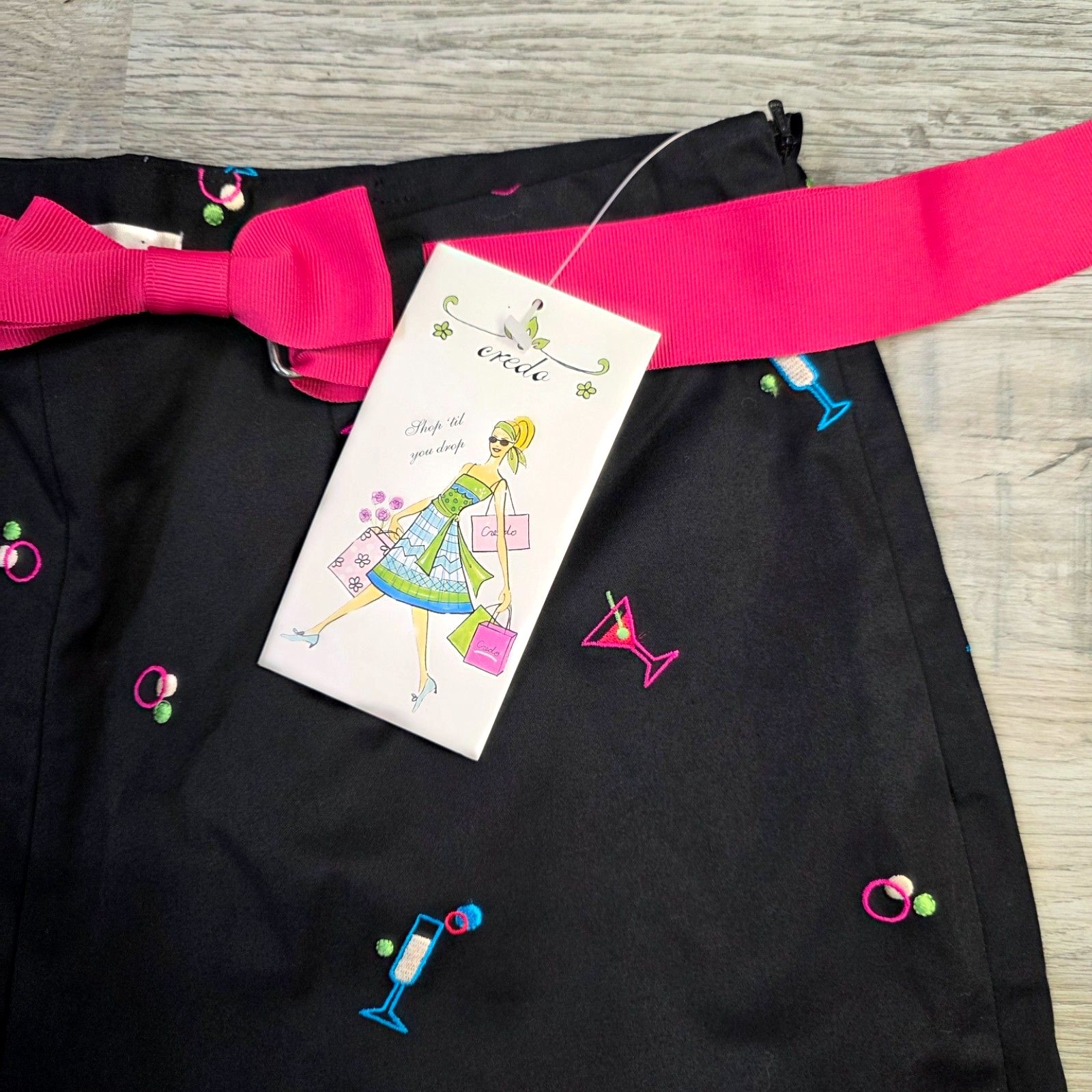 Nwt Credo Martini Print Belted Pants Sz 10 Black Crop Cocktail Lounge — image 4 of 8